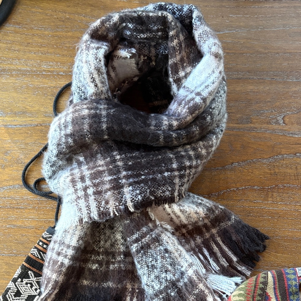 Steve Madden Brown and White Plaid Winter Scarf